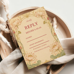 Cartão RSVP Lótus Botânico Elegante Vintage