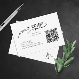 Cartão RSVP Love Calliografia Wedding Código QR B&W ID940