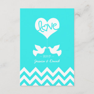 Cartão RSVP Love Doves Mint Blue com Chevron