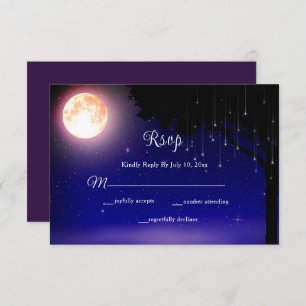 Cartão RSVP Lua Celestial Stars String Luzes Casamento