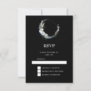 Cartão RSVP Lua do Crescente Azul com Casamento de Flores Bran