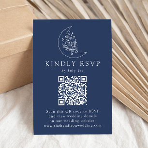 Cartão RSVP Lua e Estrelas Elegantes Código QR Casamento Marin