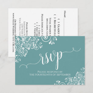 Cartão RSVP Lugar Branco sobre Casamento Elegante Teal