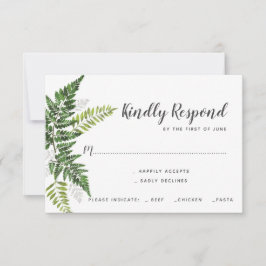 Cartão RSVP Lush Fern Wedding Suite Reply com opções de Janto