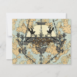 Cartão RSVP Lustre Candeeiro Damask Vintage Birds Casamento RS