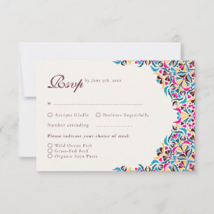 Cartão RSVP Luxo Caprichoso Fronteira Floral Marfim Estilo Cas
