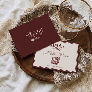 Cartão RSVP Luxo Clássico Antigo Casamento Creme Borgonha