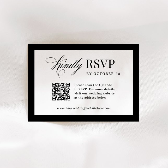 Cartão RSVP Luxo Clássico | Casamento de Código QR Digitalizáv (Criador carregado)