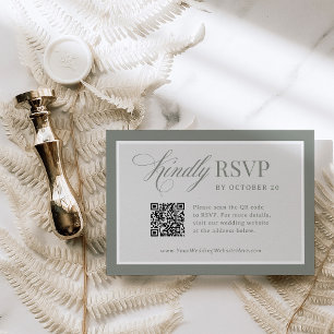 Cartão RSVP Luxo Clássico   Casamento de Código QR Verde Elega