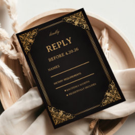 Cartão RSVP Luxo Ouro Ornato Elegante