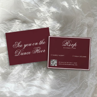 Cartão RSVP Luxo Silencioso Vintage Casamento Burgundy Código 