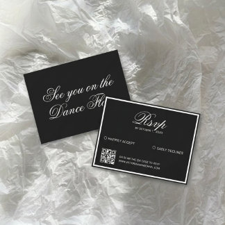 Cartão RSVP Luxo Silencioso Vintage Código QR Casamento Preto