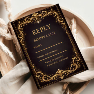 Cartão RSVP Luxury Gold Ornate Sparkle