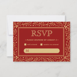 Cartão RSVP Luxury Red & Antique-Gold Wedding