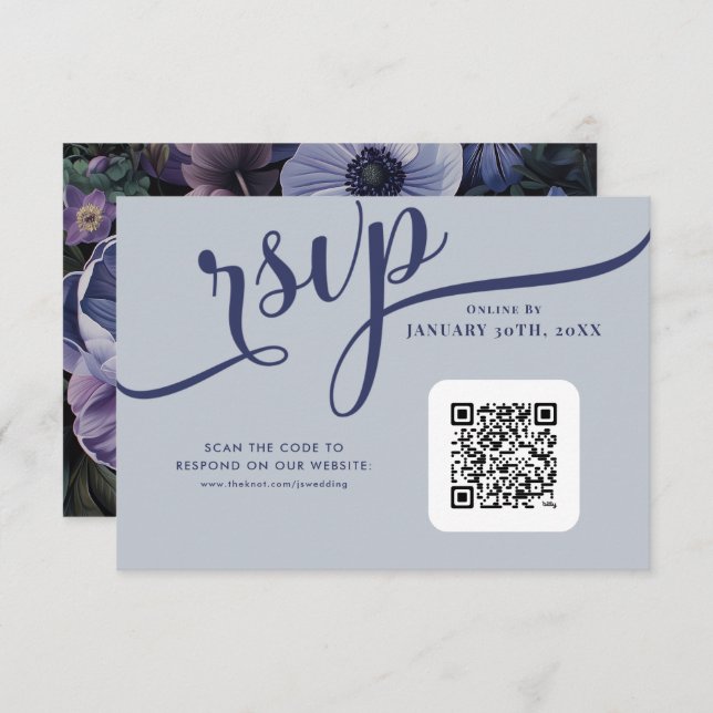 Cartão RSVP Luz de Lua Botânica | Casamento Floral Gótico (Frente/Verso)