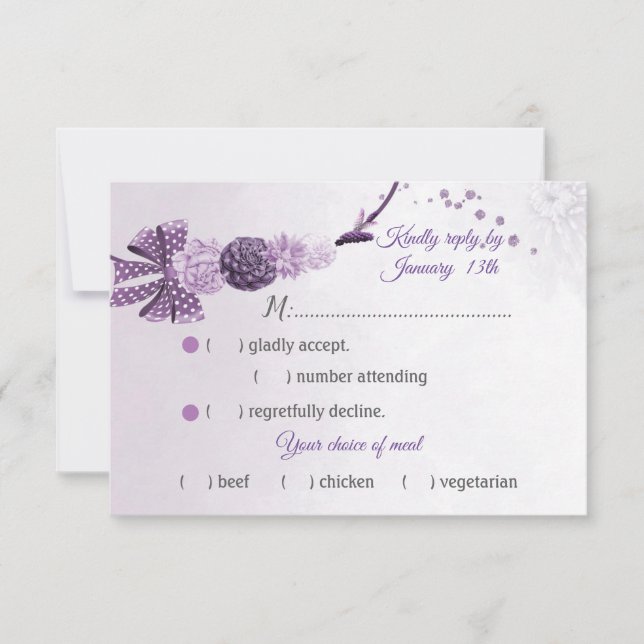 Cartão RSVP Luz púrpura maravilhosa flores escolha de refeição (Frente)