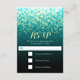 Cartão RSVP Luzes cintilantes para o casamento de azul e água