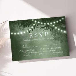 Cartão RSVP Luzes de Árvore Rústica Verde Casamento Florestal