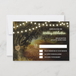Cartão RSVP Luzes de Corda de Outono em Carvalho Casamento Car