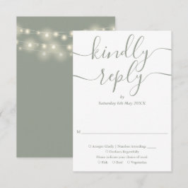 Cartão RSVP Luzes de Corda de Roteiro Verde Salvia Casamento