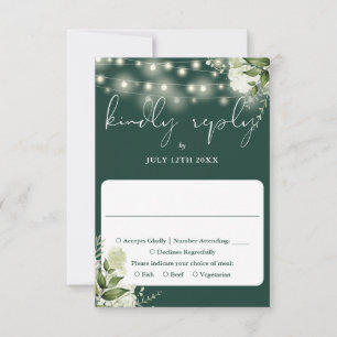 Cartão RSVP Luzes de Corda Floral Verde Esmeralda Casamento