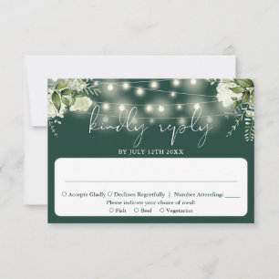 Cartão RSVP Luzes de Corda Floral Verde Esmeralda Casamento