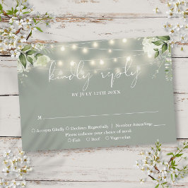 Cartão RSVP Luzes de Corda Floral Verde Musgo Casamento