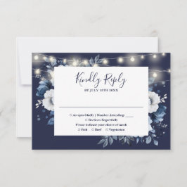 Cartão RSVP Luzes de Corda Rústicas Azul Marinho para Casament
