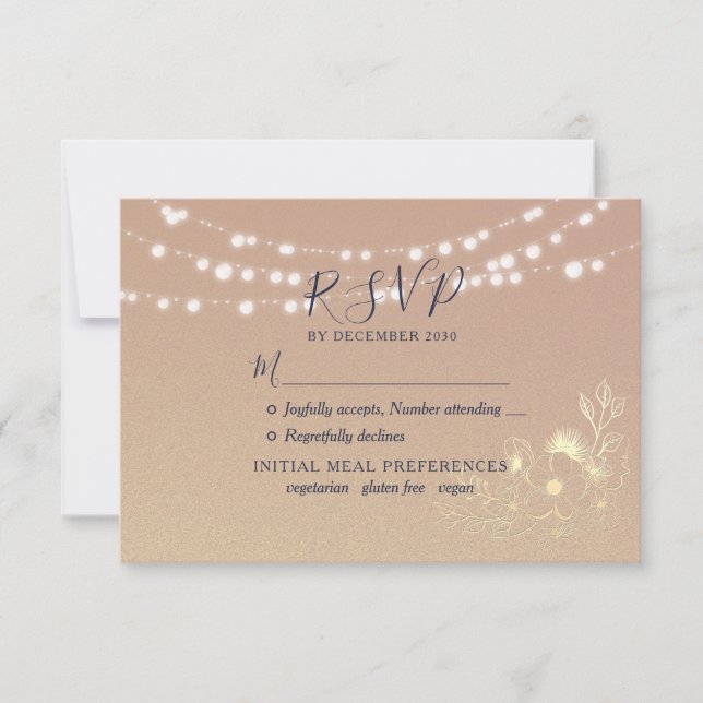 Cartão RSVP Luzes de Corda Rústicas Casamento  (Frente)