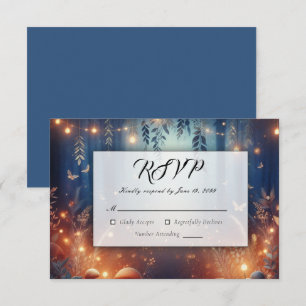 Cartão RSVP Luzes de Fada e Casamento Mágico da Floresta Lua