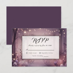 Cartão RSVP Luzes de Fadas no Brilho do Bosque de Casamento