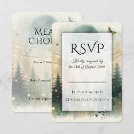 Cartão RSVP Luzes de Fadas para Casamento na Floresta de Pinhe