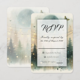 Cartão RSVP Luzes de Fadas para Casamento na Floresta de Pinhe