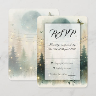 Cartão RSVP Luzes de Fadas para Casamento na Floresta de Pinhe