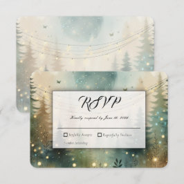 Cartão RSVP Luzes de Fadas para Casamento na Floresta de Pinhe