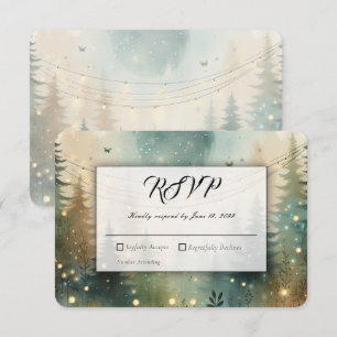 Cartão RSVP Luzes de Fadas para Casamento na Floresta de Pinhe