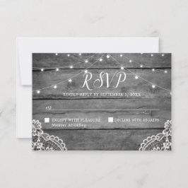 Cartão RSVP Luzes de Madeira Rústica para Casamento