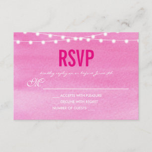 Cartão RSVP Luzes de String de Aquarela Fushcia