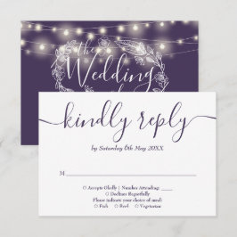 Cartão RSVP Luzes Florais Roxas de Corda para Casamento