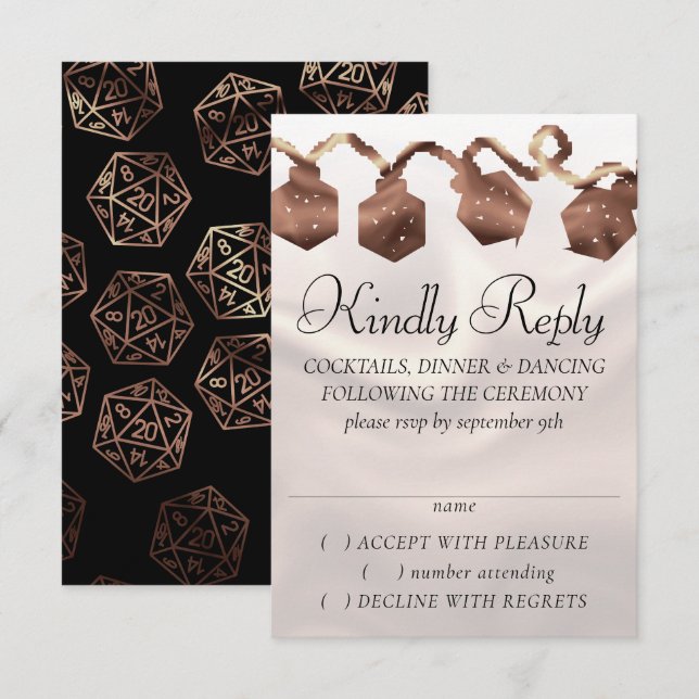 Cartão RSVP Luzes RPG | Copper Fantasy Tabletop Gamer Dice (Frente/Verso)