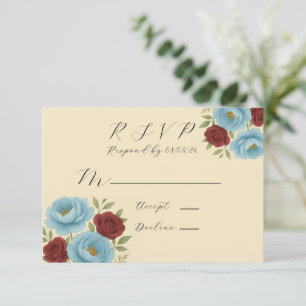 Cartão RSVP Lyons Blue Peony e Dark Red Peony Casamento