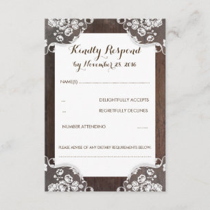 Cartão RSVP Madeira e laço da respiração do bebê rústico que