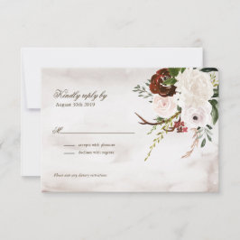 Cartão RSVP Madeira rústica de Boho & casamento cor-de-rosa