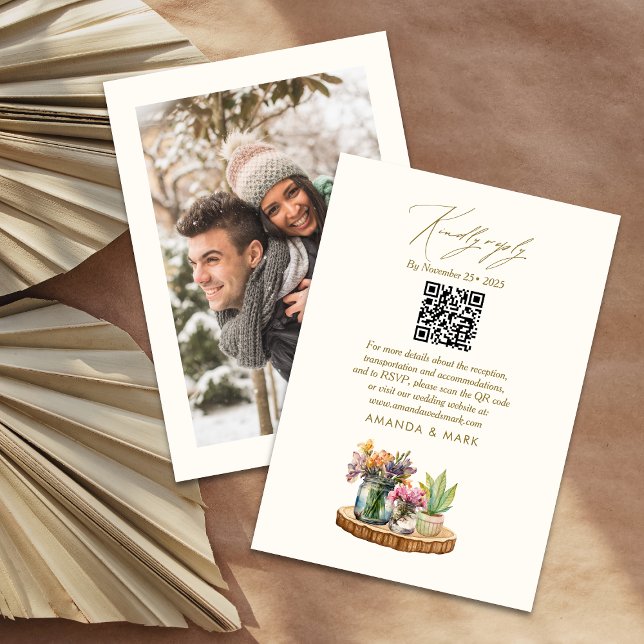 Cartão RSVP Madeira silvestre Mason Jars Boho Bohemian Wed RSV (Criador carregado)