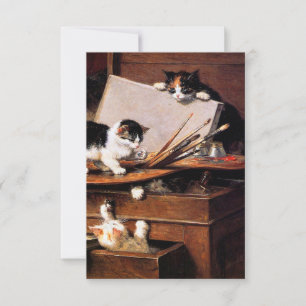 Cartão RSVP Mãe Gato e Gatinhos na Mesa