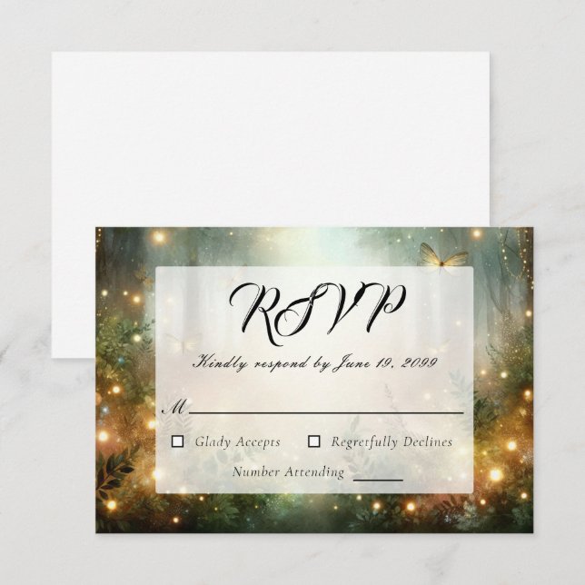 Cartão RSVP Magia do Prado da Floresta Mística (Frente/Verso)