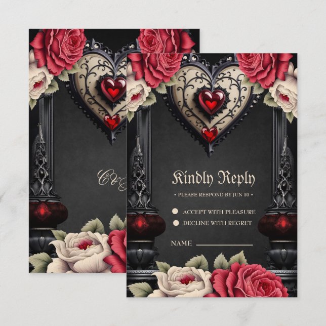 Cartão RSVP Magnífico coração gótico generoso. (Frente/Verso)