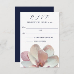 Cartão RSVP Magnolia Elegante, Casamento Rosa e Branco