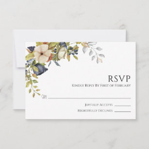Cartão RSVP Magnolia  Elegante Violet Floral Greenery