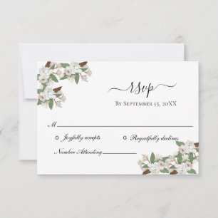 Cartão RSVP Magnólias Brancas Casamento Elegante
